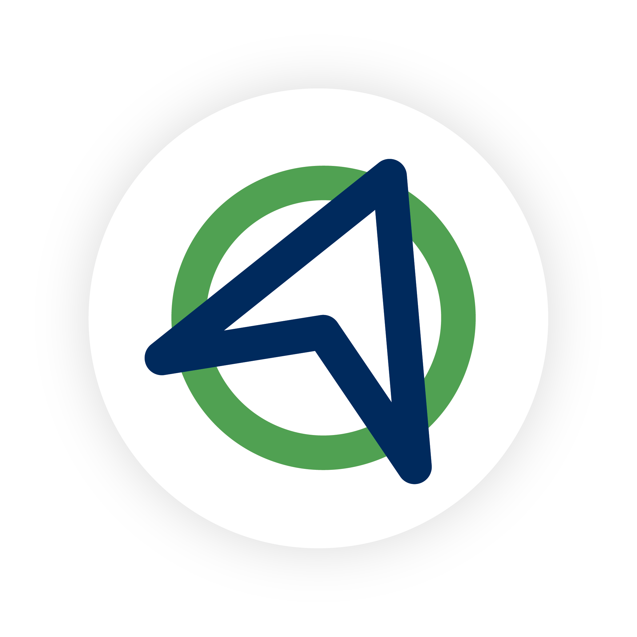 Logo of a dark blue cursor arrow centered within three concentric circles in black, green, and blue.