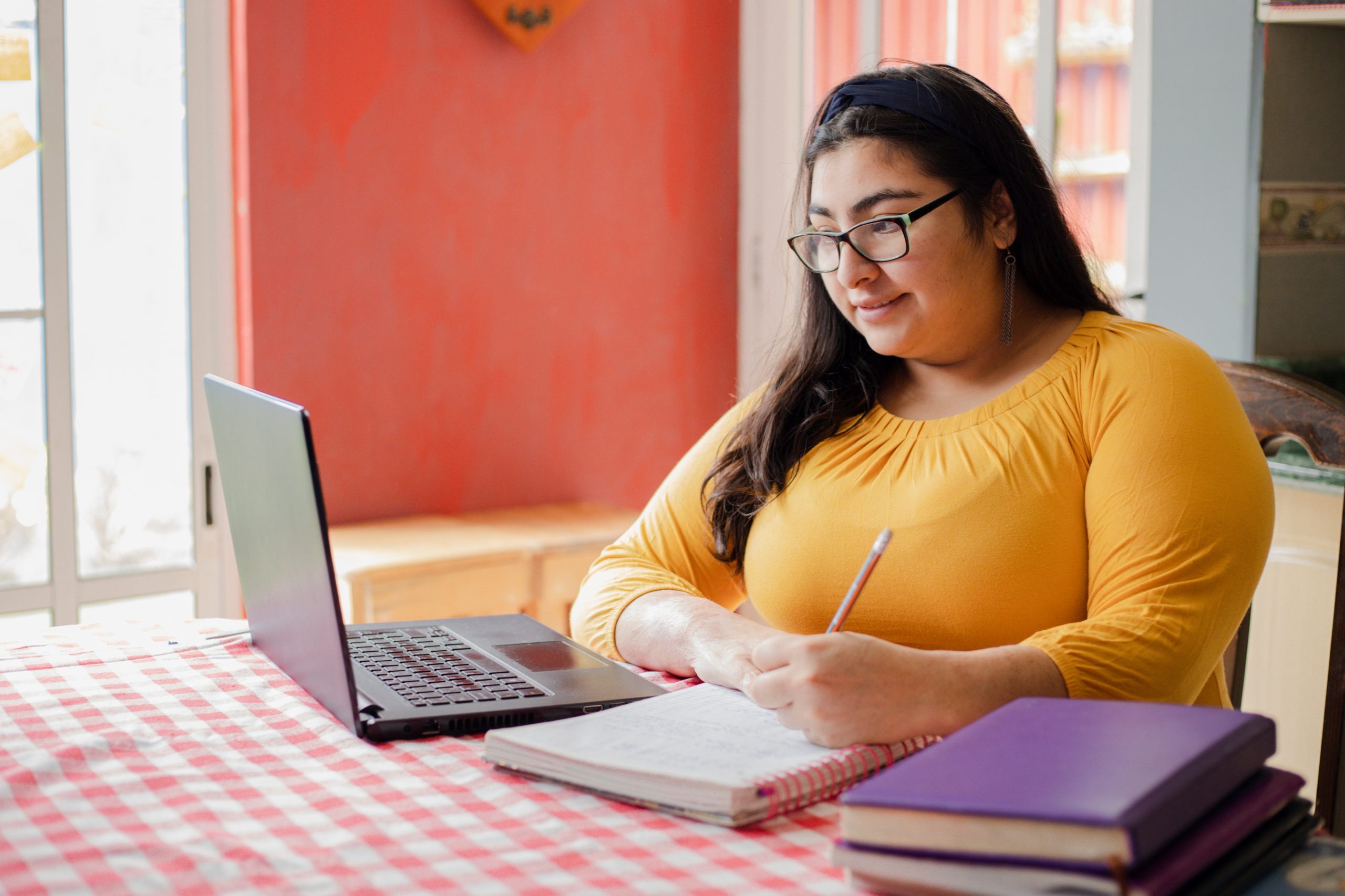 woman working on computer at home